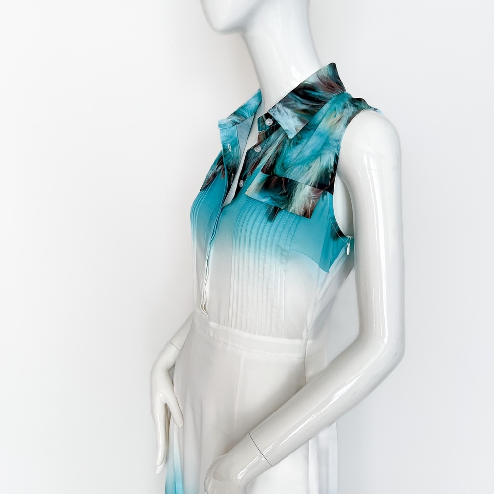 Waggon Paris | Maxi Tropical Summer Spring Dress White Turquoise M - Picture 5 of 17